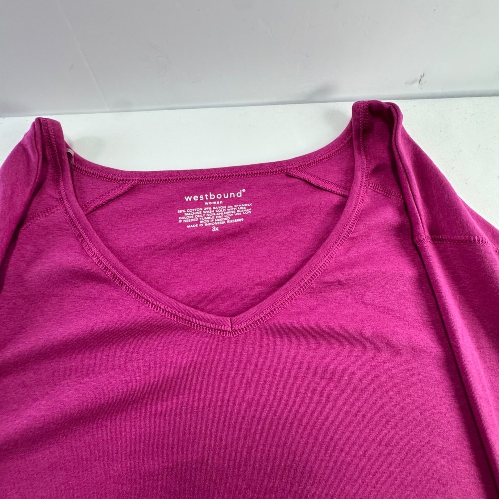 Westbound Woman Top 3X Pink V-Neck Cotton Blend Long Sleeve Curved Hem‎ NWT